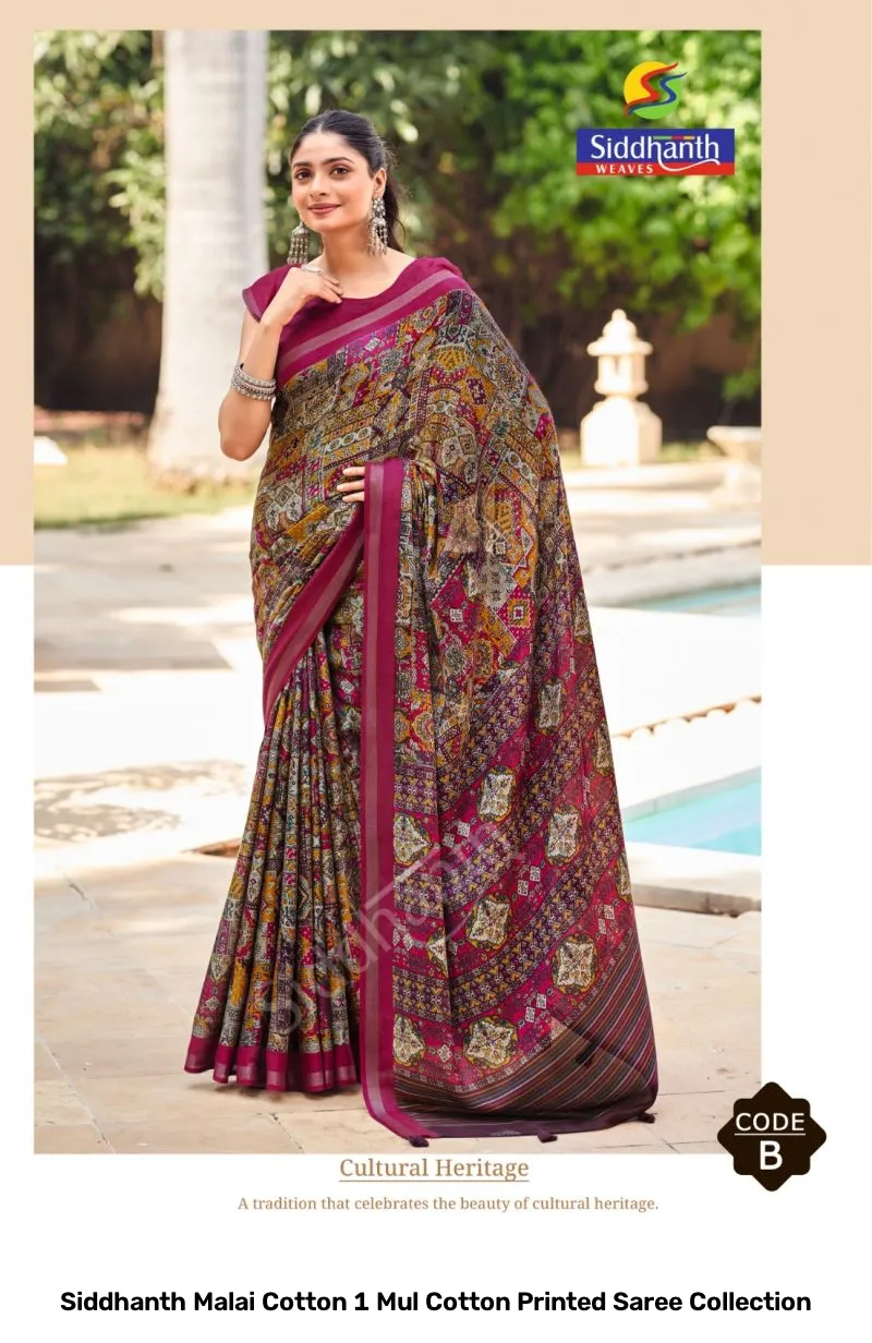 Siddhanth Malai Cotton 1 Mul Cotton Printed Saree Collection - Image 5