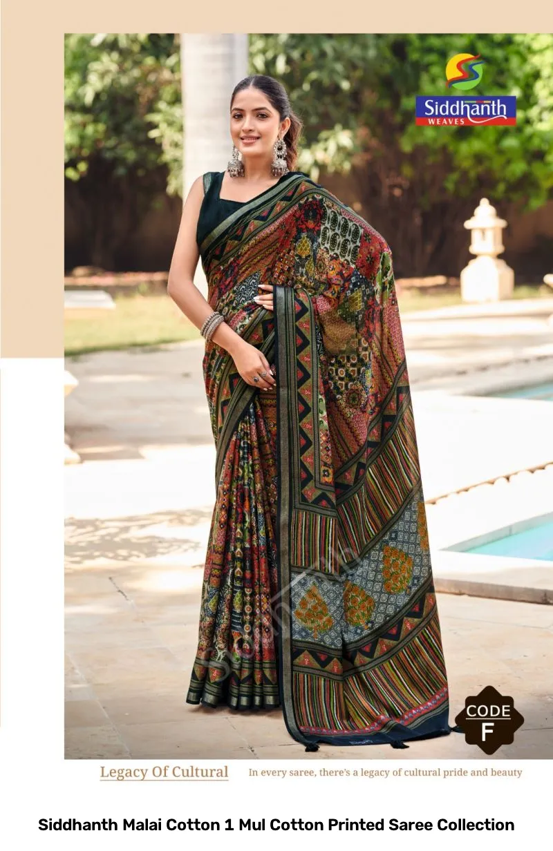 Siddhanth Malai Cotton 1 Mul Cotton Printed Saree Collection - Image 6