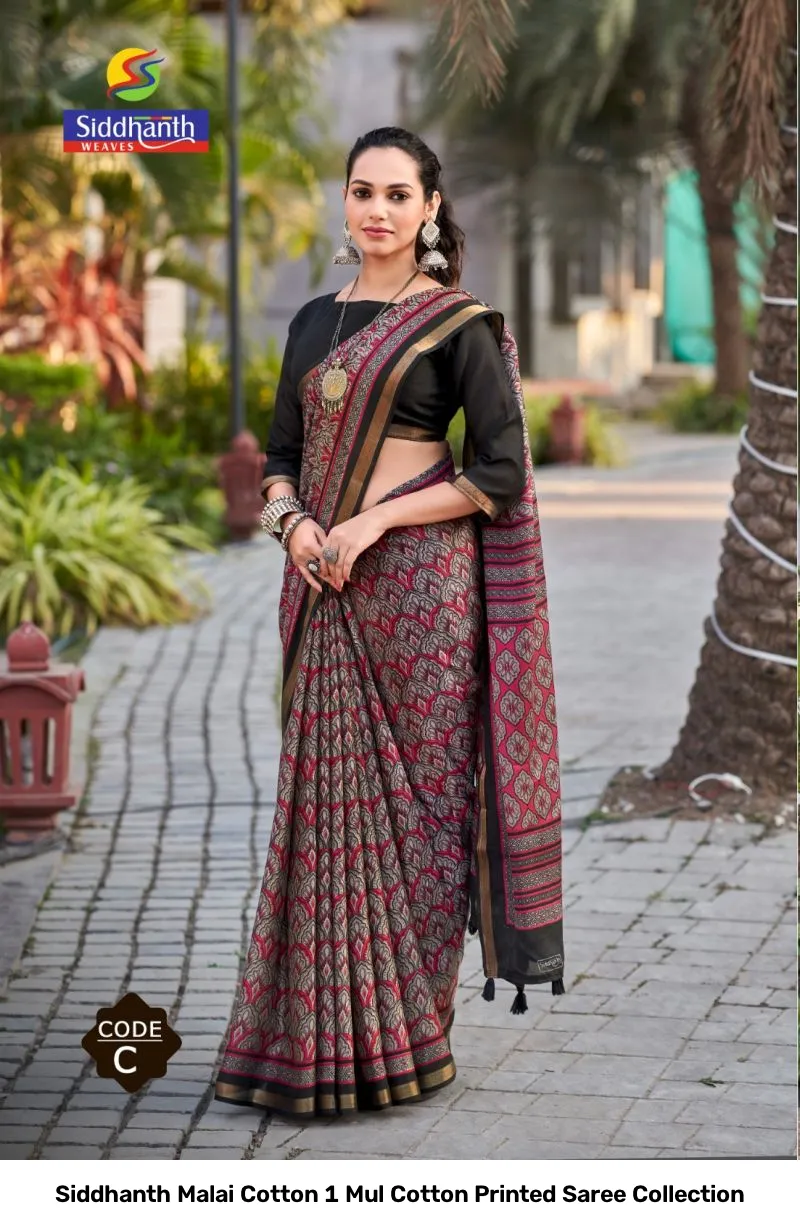 Siddhanth Malai Cotton 1 Mul Cotton Printed Saree Collection - Image 7