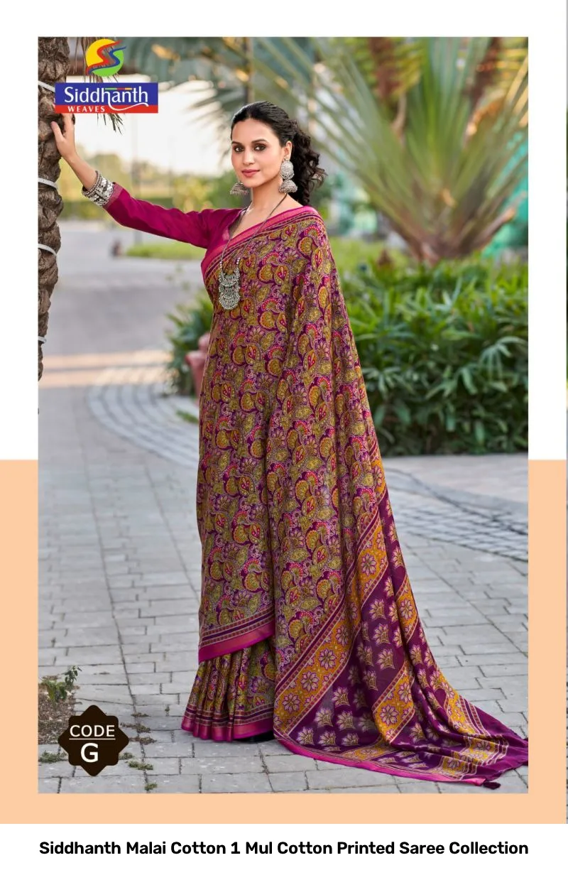 Siddhanth Malai Cotton 1 Mul Cotton Printed Saree Collection - Image 8