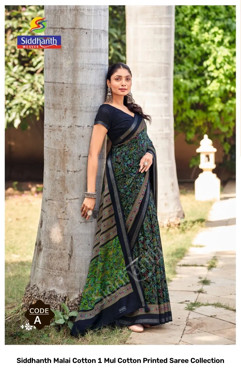 Siddhanth Malai Cotton 1 Mul Cotton Printed Saree Collection - Image 9
