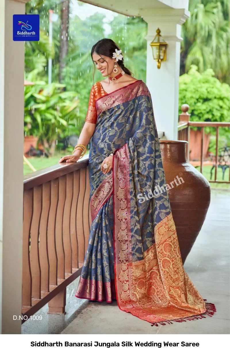 Siddharth Banarasi Jungala Silk Wedding Wear Saree - Image 3