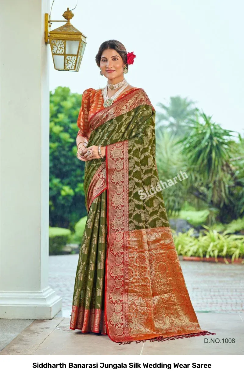 Siddharth Banarasi Jungala Silk Wedding Wear Saree - Image 5