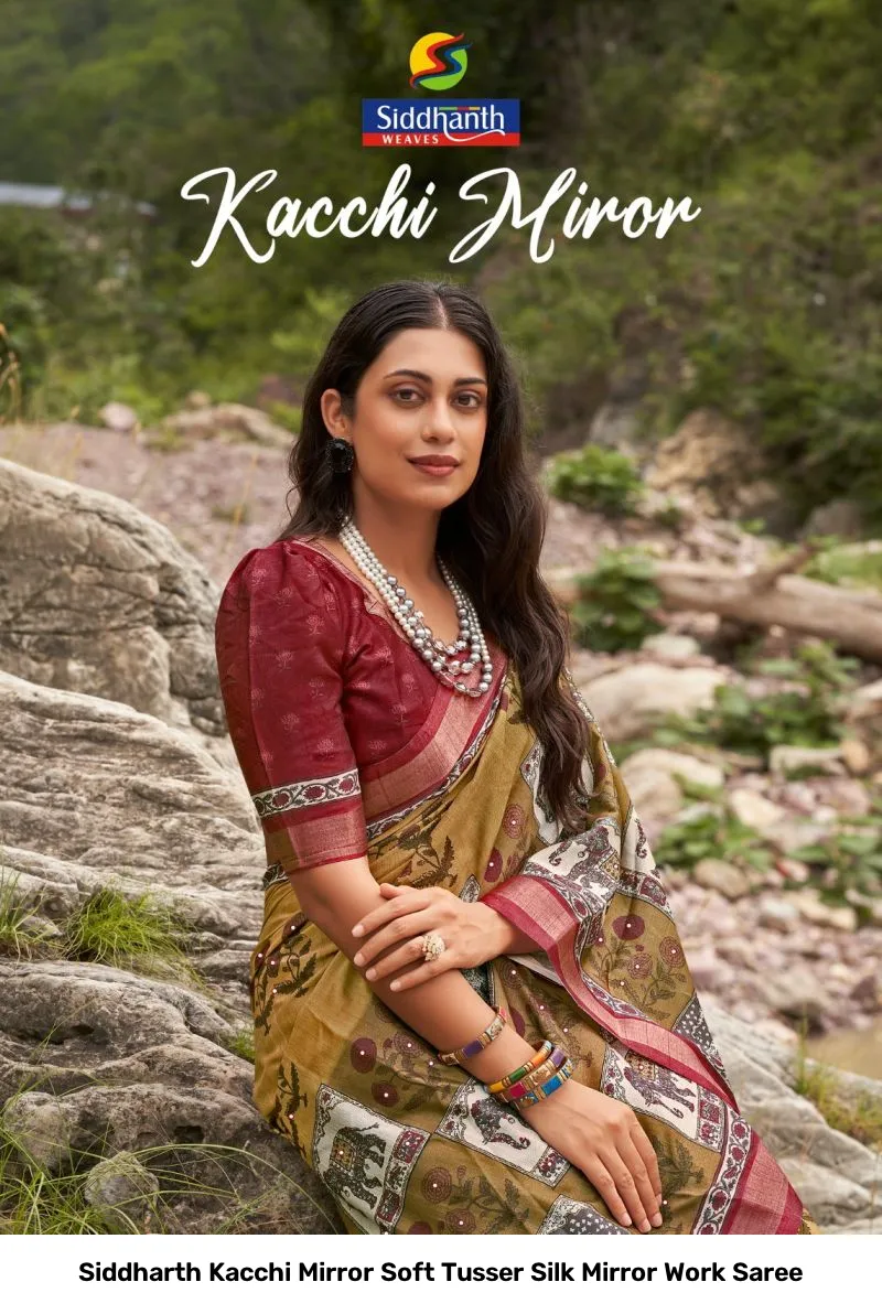 Siddharth Kacchi Mirror Soft Tusser Silk Mirror Work Saree