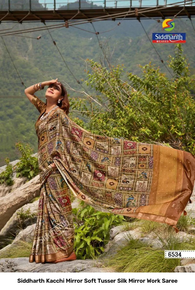 Siddharth Kacchi Mirror Soft Tusser Silk Mirror Work Saree - Image 10