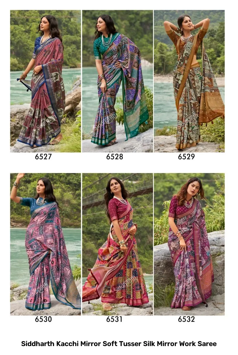 Siddharth Kacchi Mirror Soft Tusser Silk Mirror Work Saree - Image 11