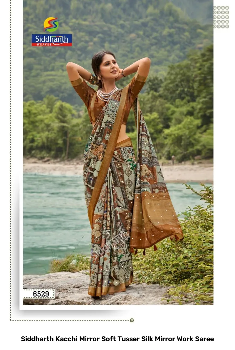 Siddharth Kacchi Mirror Soft Tusser Silk Mirror Work Saree - Image 12