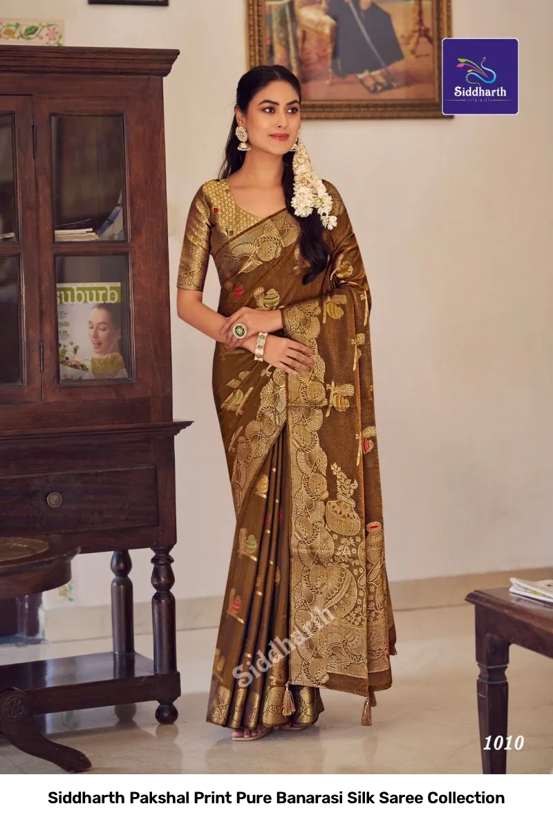 Siddharth Pakshal Print Pure Banarasi Silk Saree Collection - Image 2