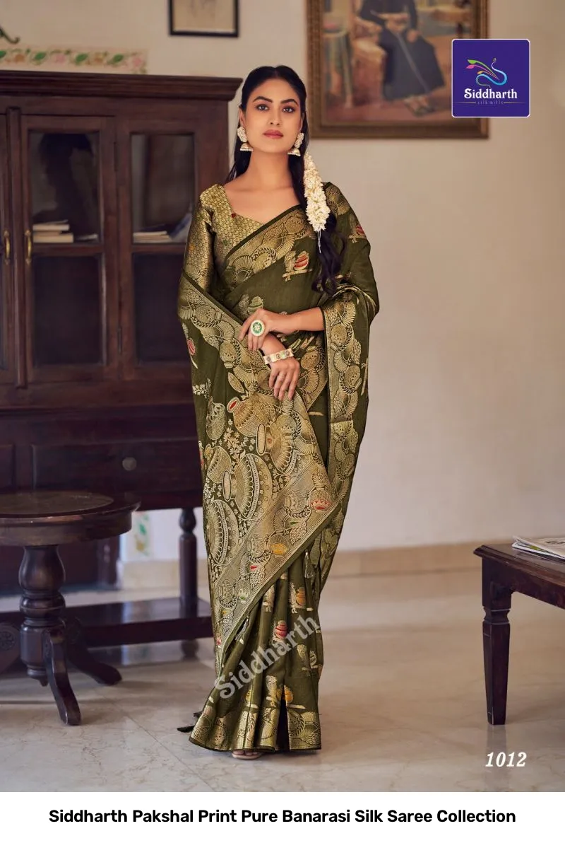 Siddharth Pakshal Print Pure Banarasi Silk Saree Collection - Image 3