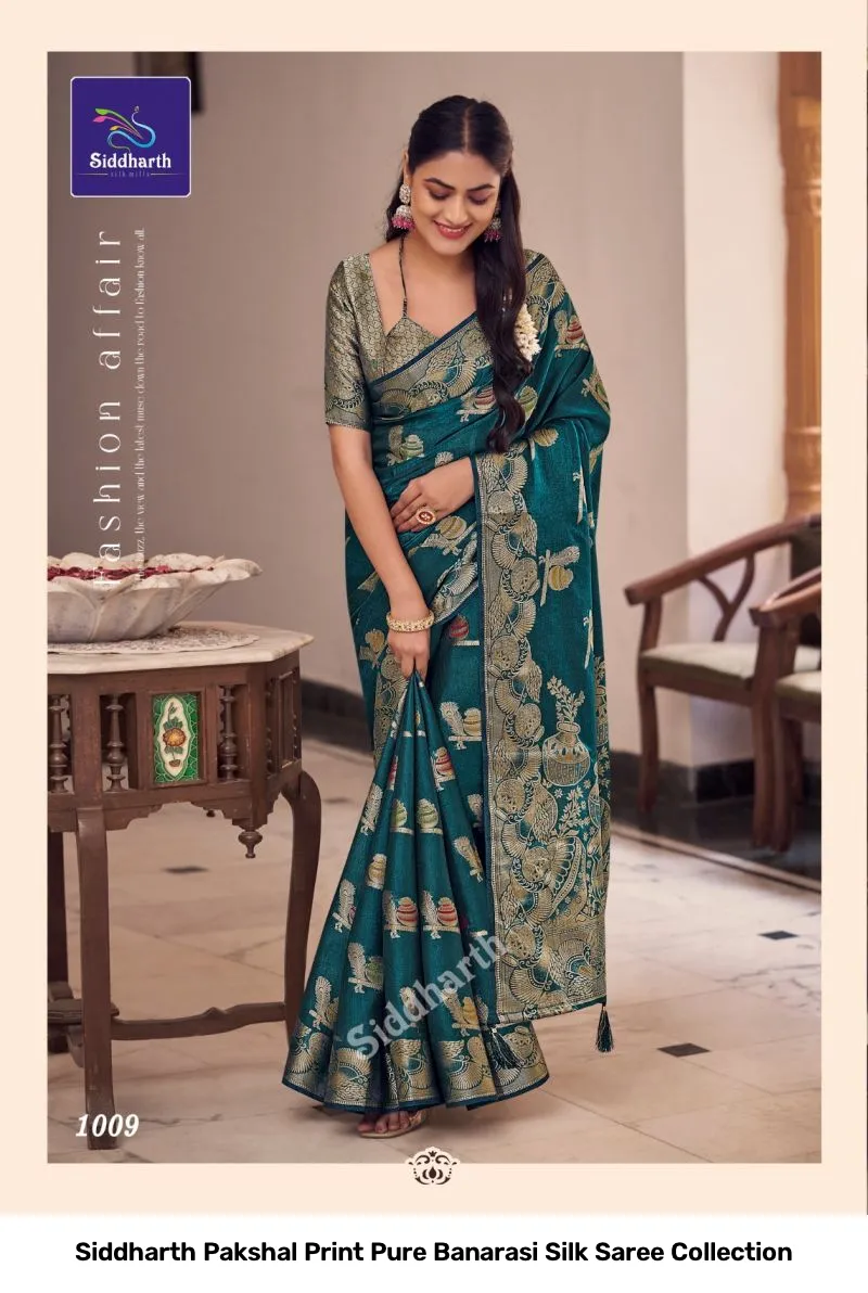 Siddharth Pakshal Print Pure Banarasi Silk Saree Collection - Image 4