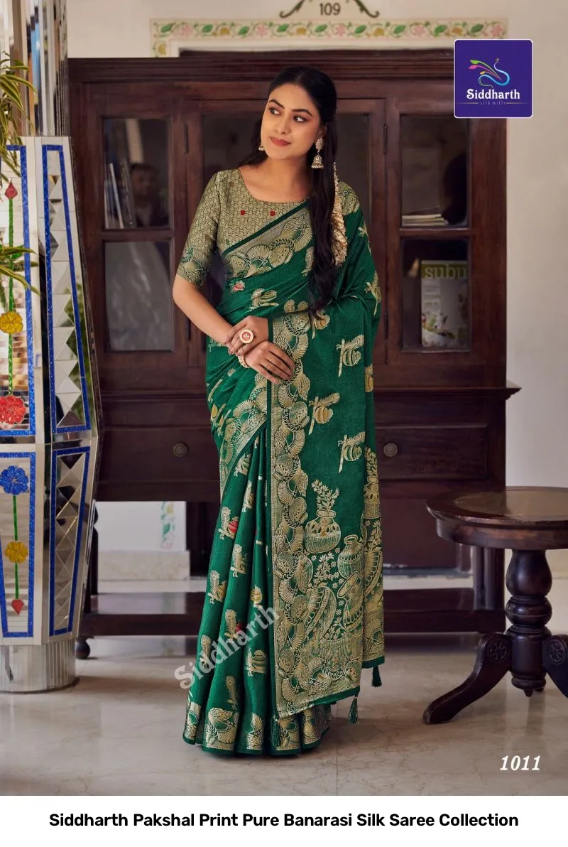 Siddharth Pakshal Print Pure Banarasi Silk Saree Collection - Image 5