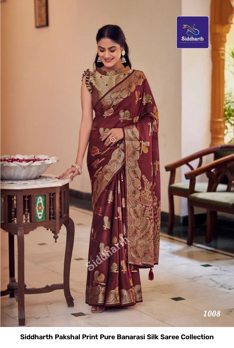 Siddharth Pakshal Print Pure Banarasi Silk Saree Collection - Image 6