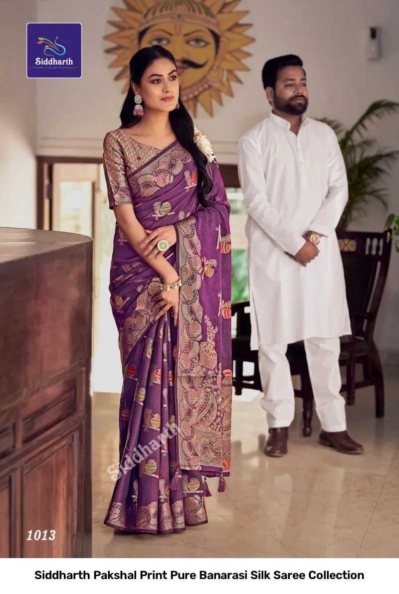 Siddharth Pakshal Print Pure Banarasi Silk Saree Collection - Image 7