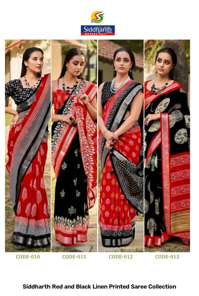 Siddharth Red and Black Linen Printed Saree Collection - Image 10