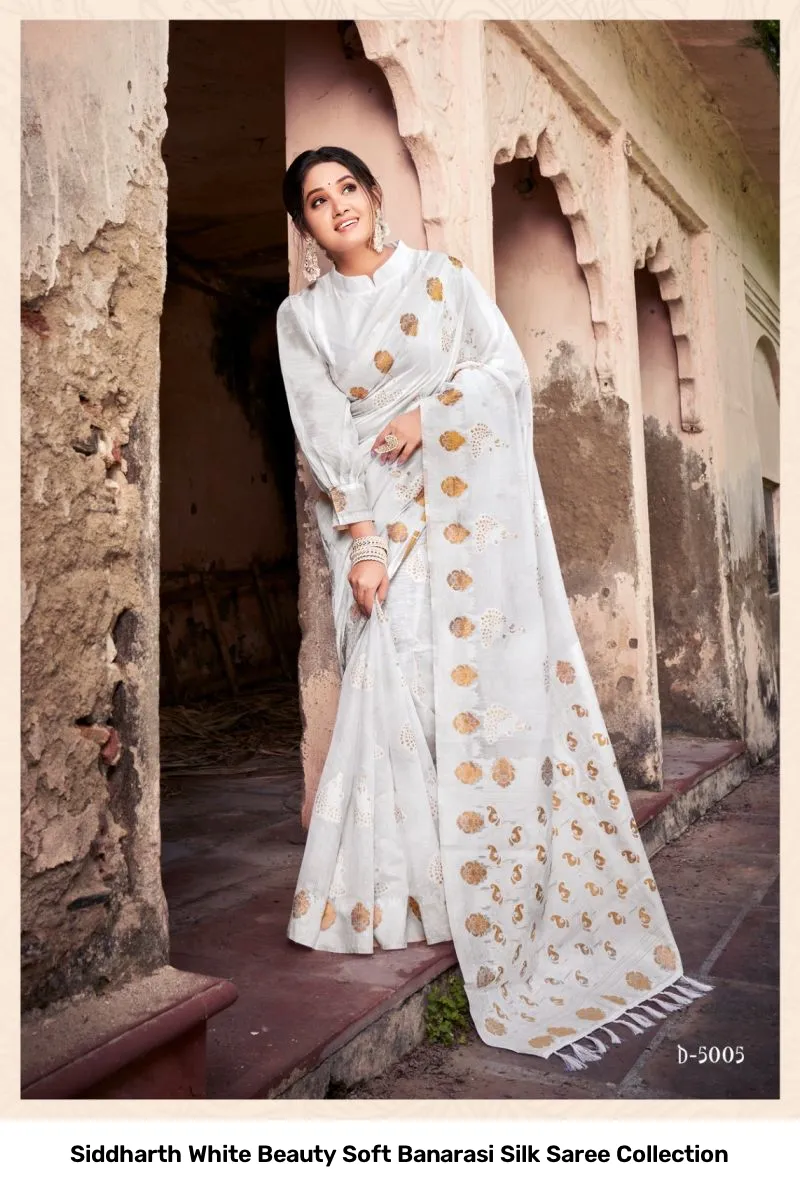 Siddharth White Beauty Soft Banarasi Silk Saree Collection - Image 3