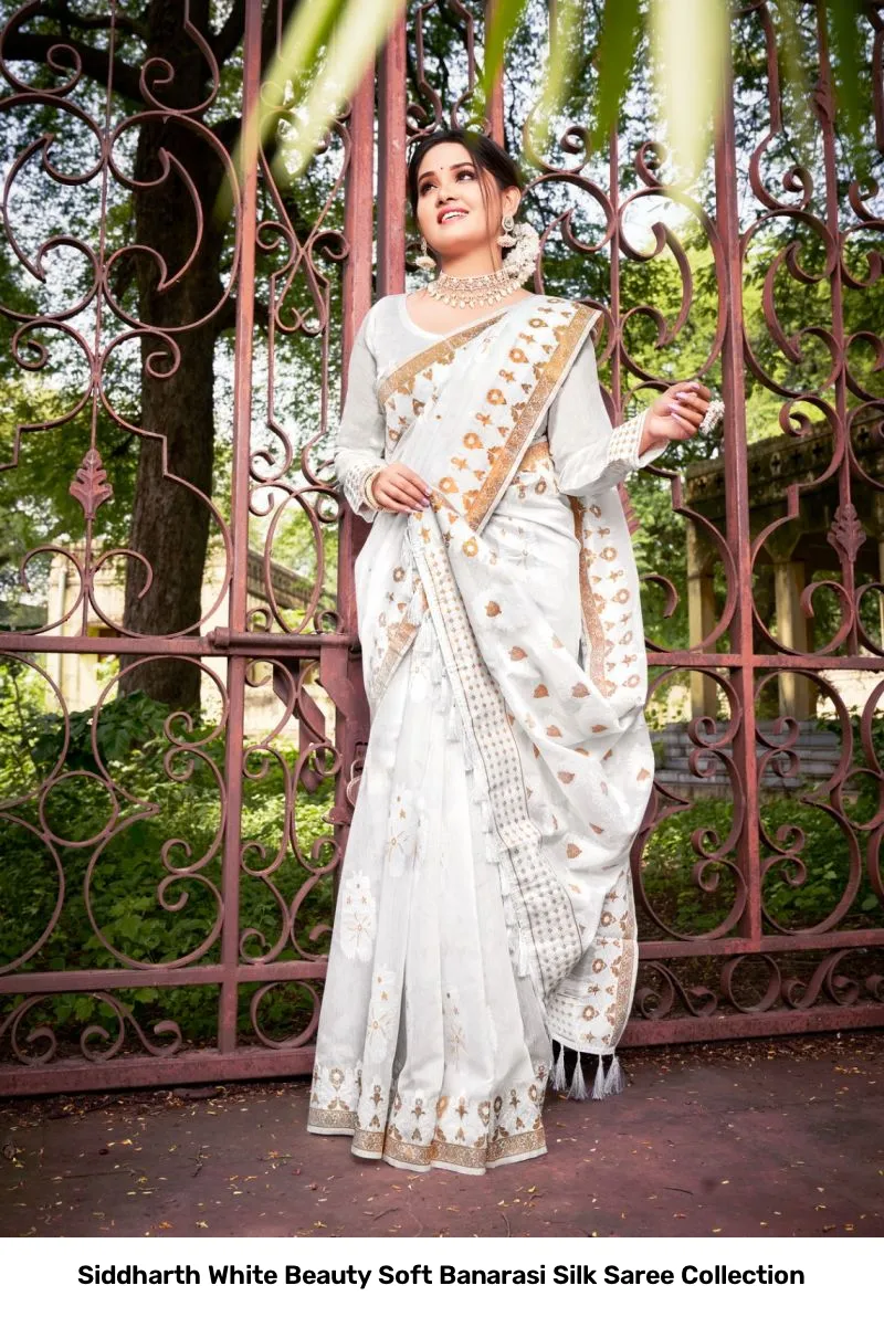 Siddharth White Beauty Soft Banarasi Silk Saree Collection - Image 4