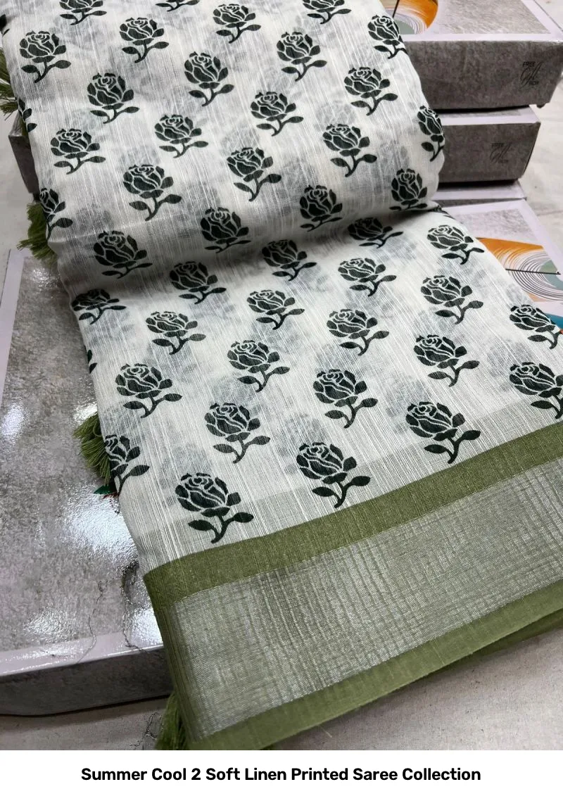 Summer Cool 2 Soft Linen Printed Saree Collection - Image 8