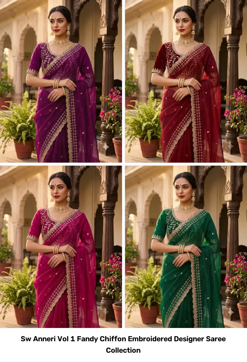 Sw Anneri Vol 1 Fandy Chiffon Embroidered Designer Saree Collection - Image 10