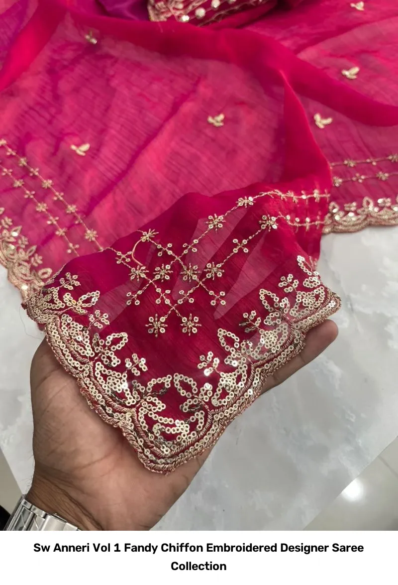 Sw Anneri Vol 1 Fandy Chiffon Embroidered Designer Saree Collection - Image 3