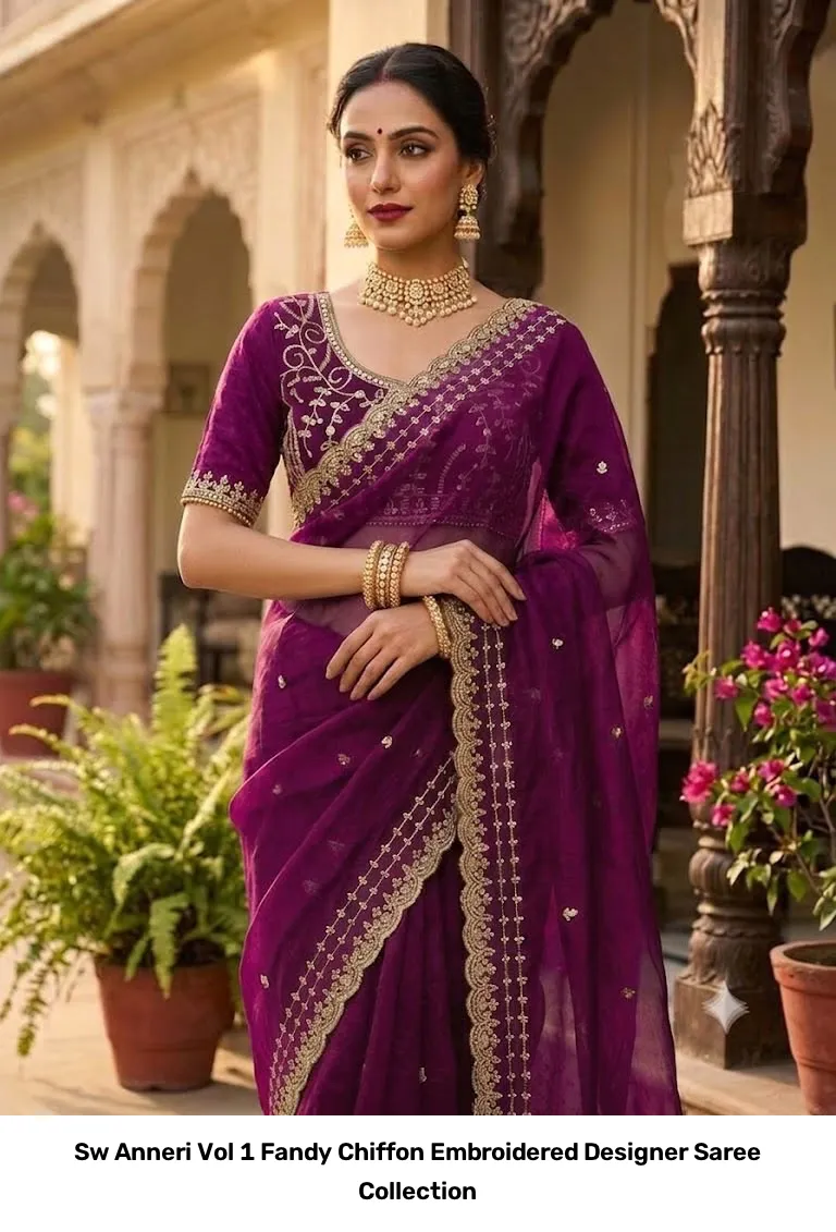 Sw Anneri Vol 1 Fandy Chiffon Embroidered Designer Saree Collection - Image 4