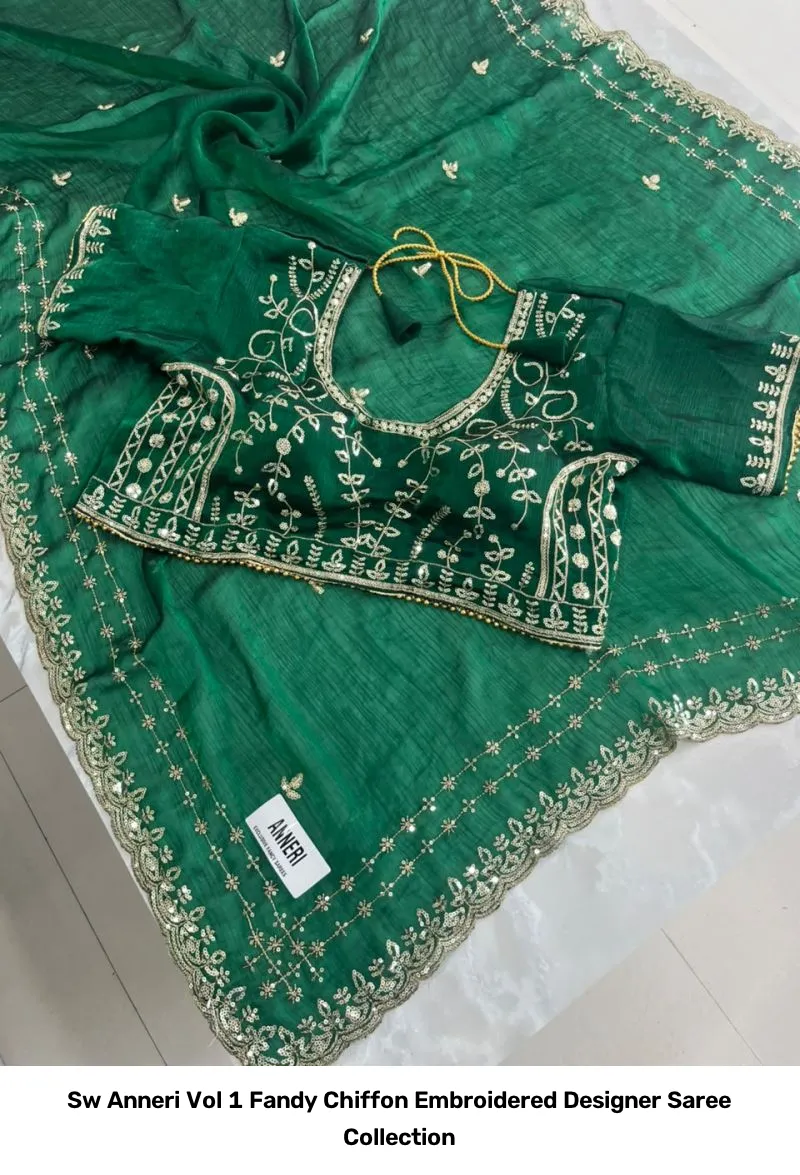 Sw Anneri Vol 1 Fandy Chiffon Embroidered Designer Saree Collection - Image 5