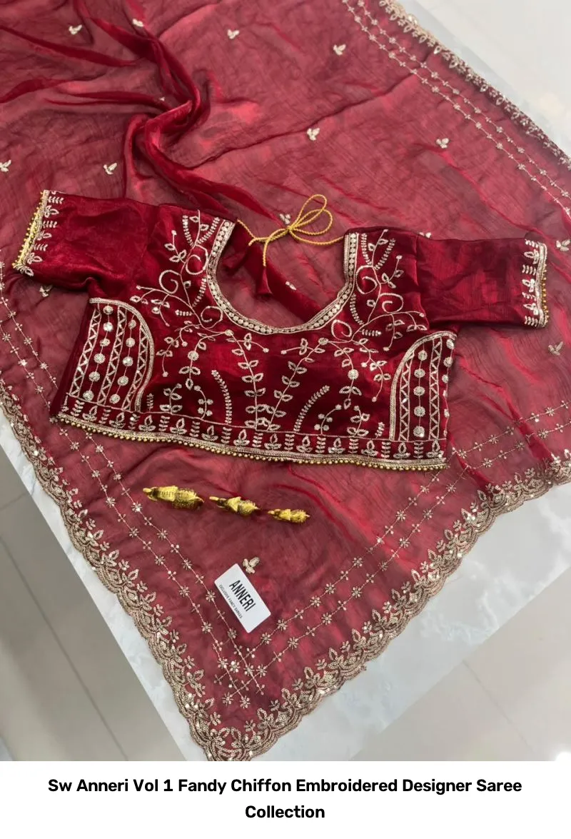 Sw Anneri Vol 1 Fandy Chiffon Embroidered Designer Saree Collection - Image 6