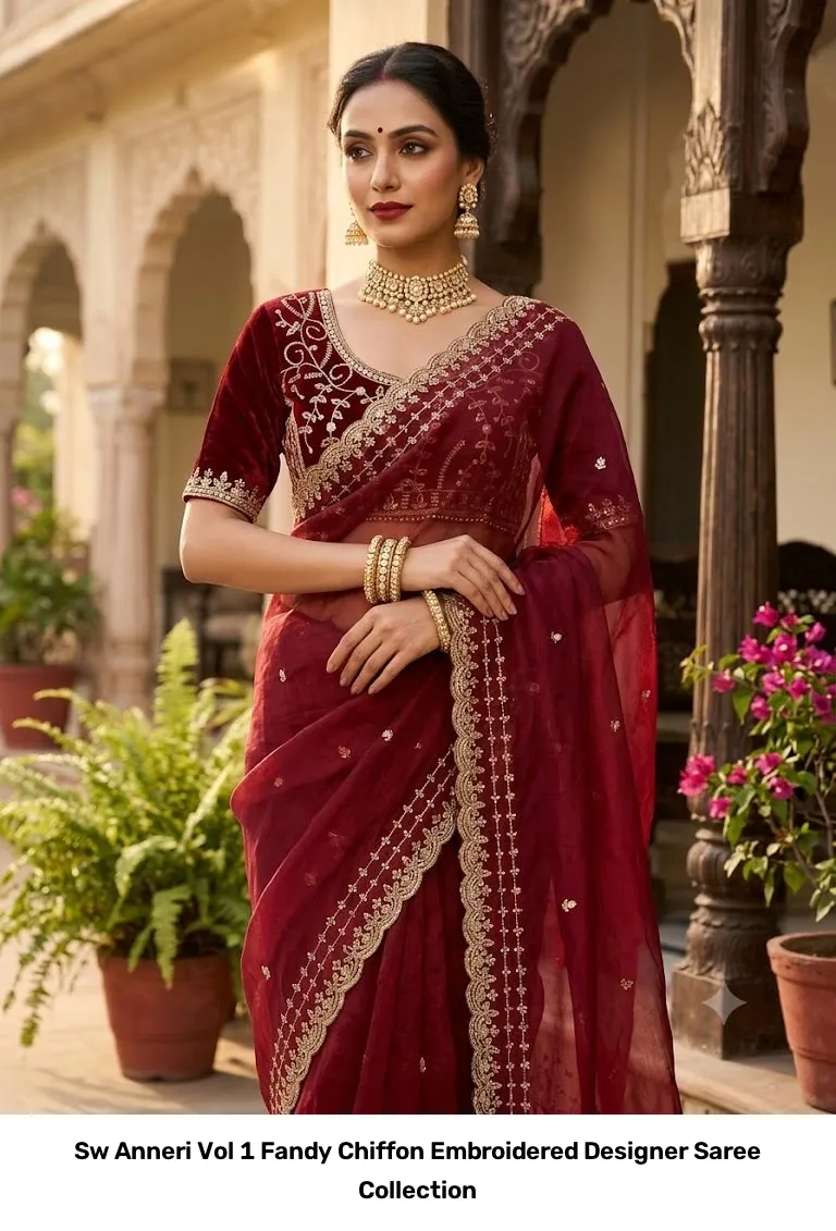 Sw Anneri Vol 1 Fandy Chiffon Embroidered Designer Saree Collection - Image 8