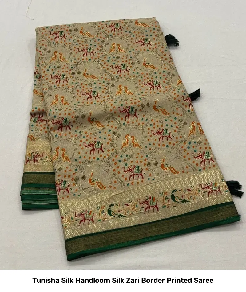 Tunisha Silk Handloom Silk Zari Border Printed Saree