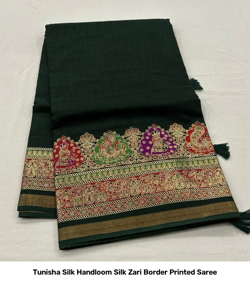 Tunisha Silk Handloom Silk Zari Border Printed Saree - Image 2