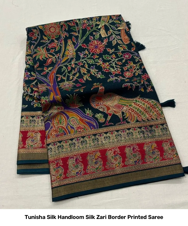 Tunisha Silk Handloom Silk Zari Border Printed Saree - Image 3