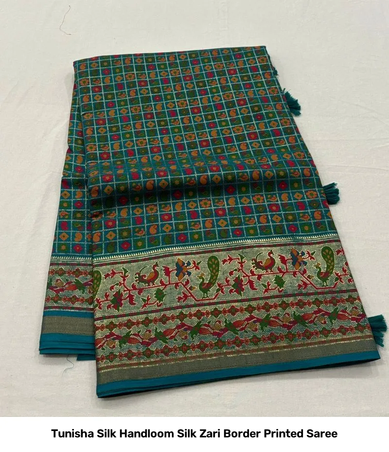 Tunisha Silk Handloom Silk Zari Border Printed Saree - Image 4