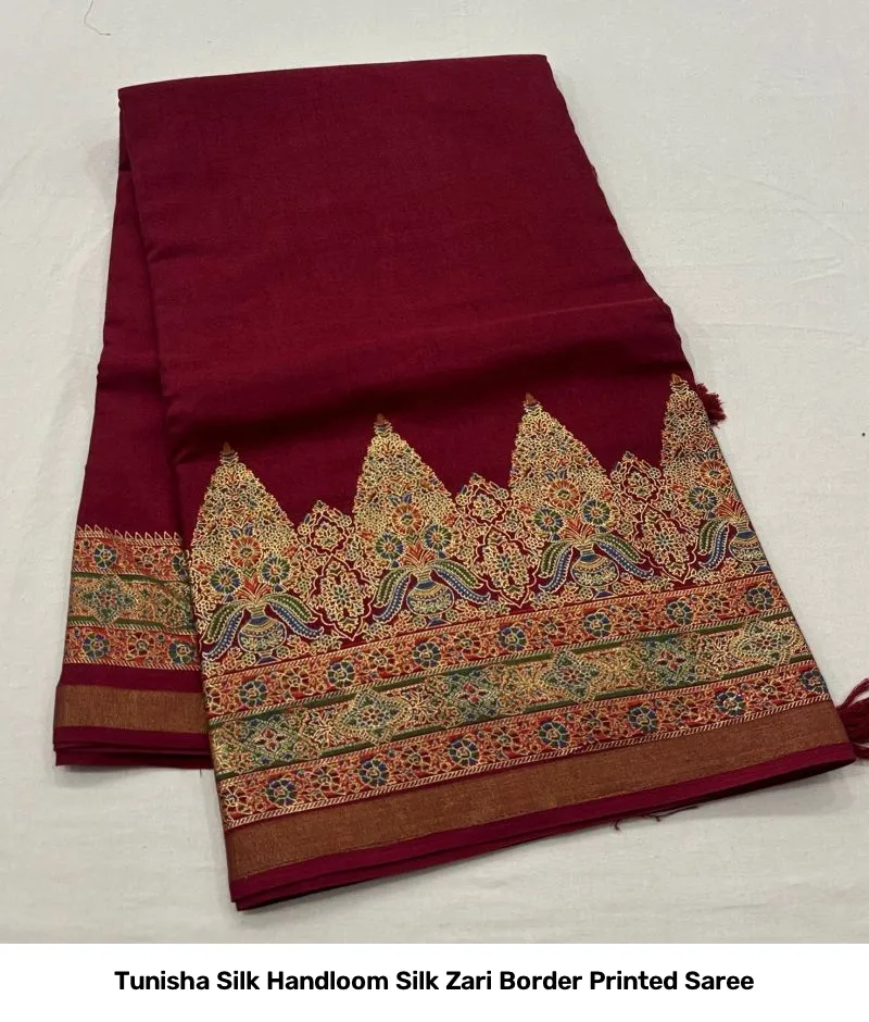 Tunisha Silk Handloom Silk Zari Border Printed Saree - Image 5