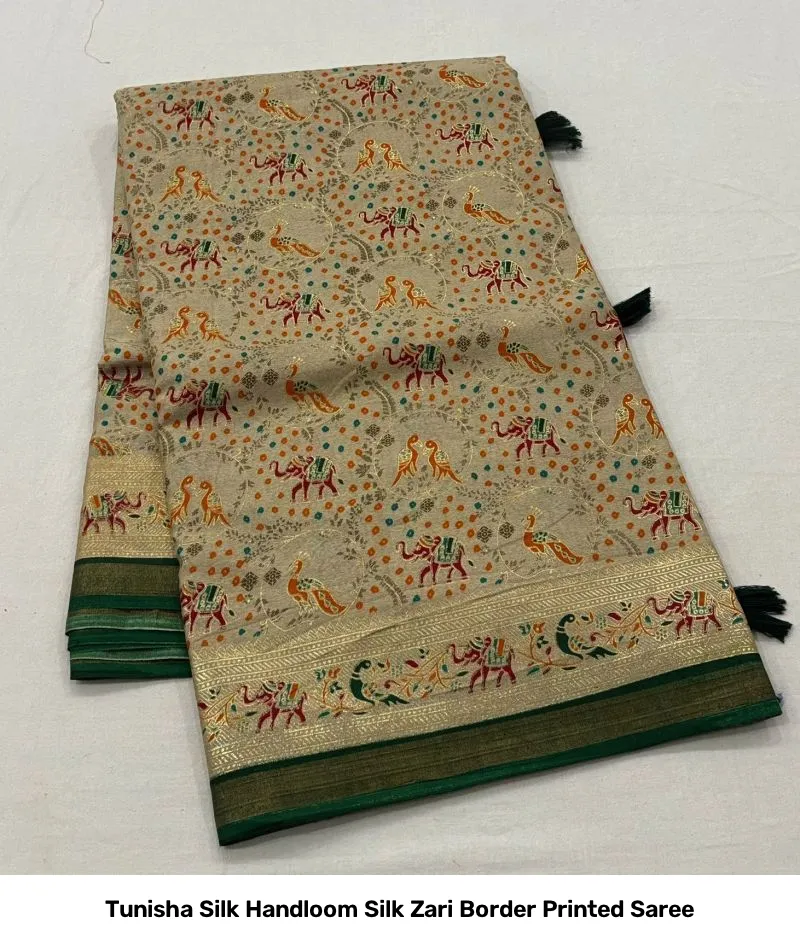 Tunisha Silk Handloom Silk Zari Border Printed Saree - Image 6