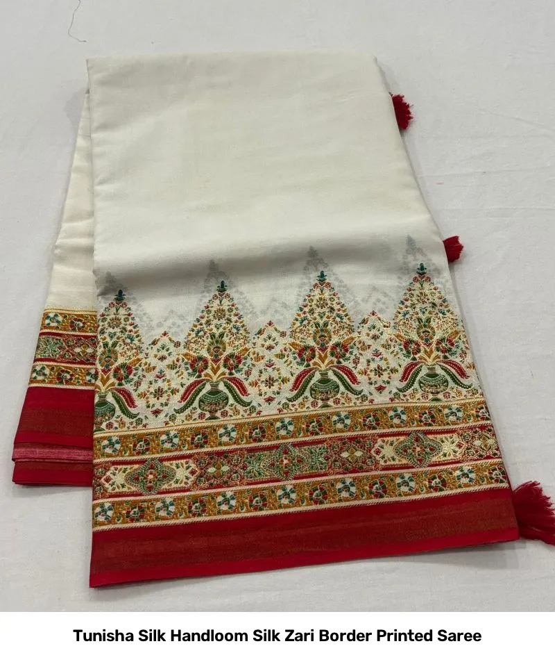 Tunisha Silk Handloom Silk Zari Border Printed Saree - Image 7