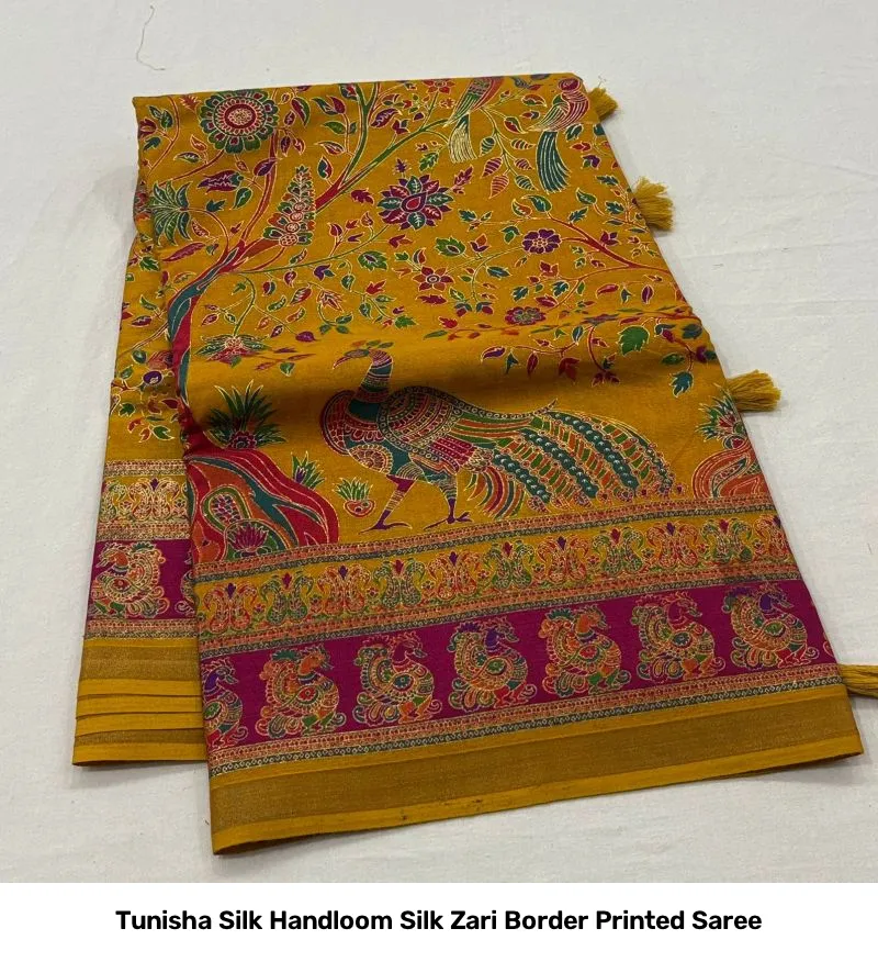 Tunisha Silk Handloom Silk Zari Border Printed Saree - Image 8