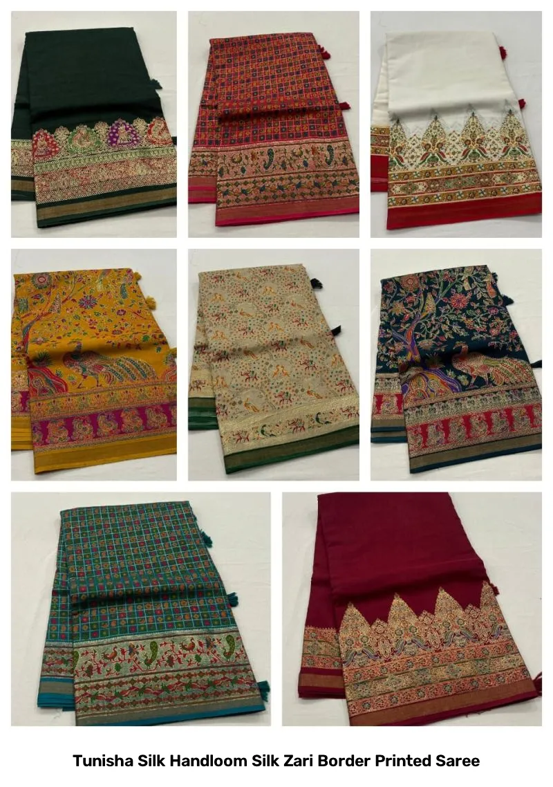 Tunisha Silk Handloom Silk Zari Border Printed Saree - Image 9